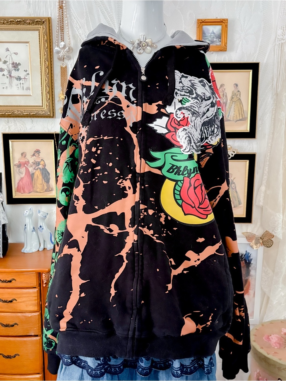 Y2K vintage streetwear grunge graphic cotton blend full zip hoodie